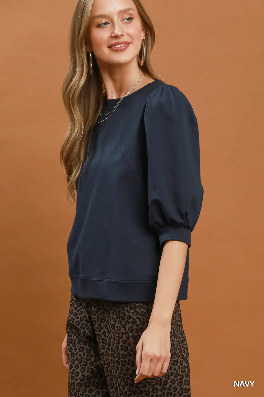 Puff Sleeve Round Neck Sweatshirt, image 2