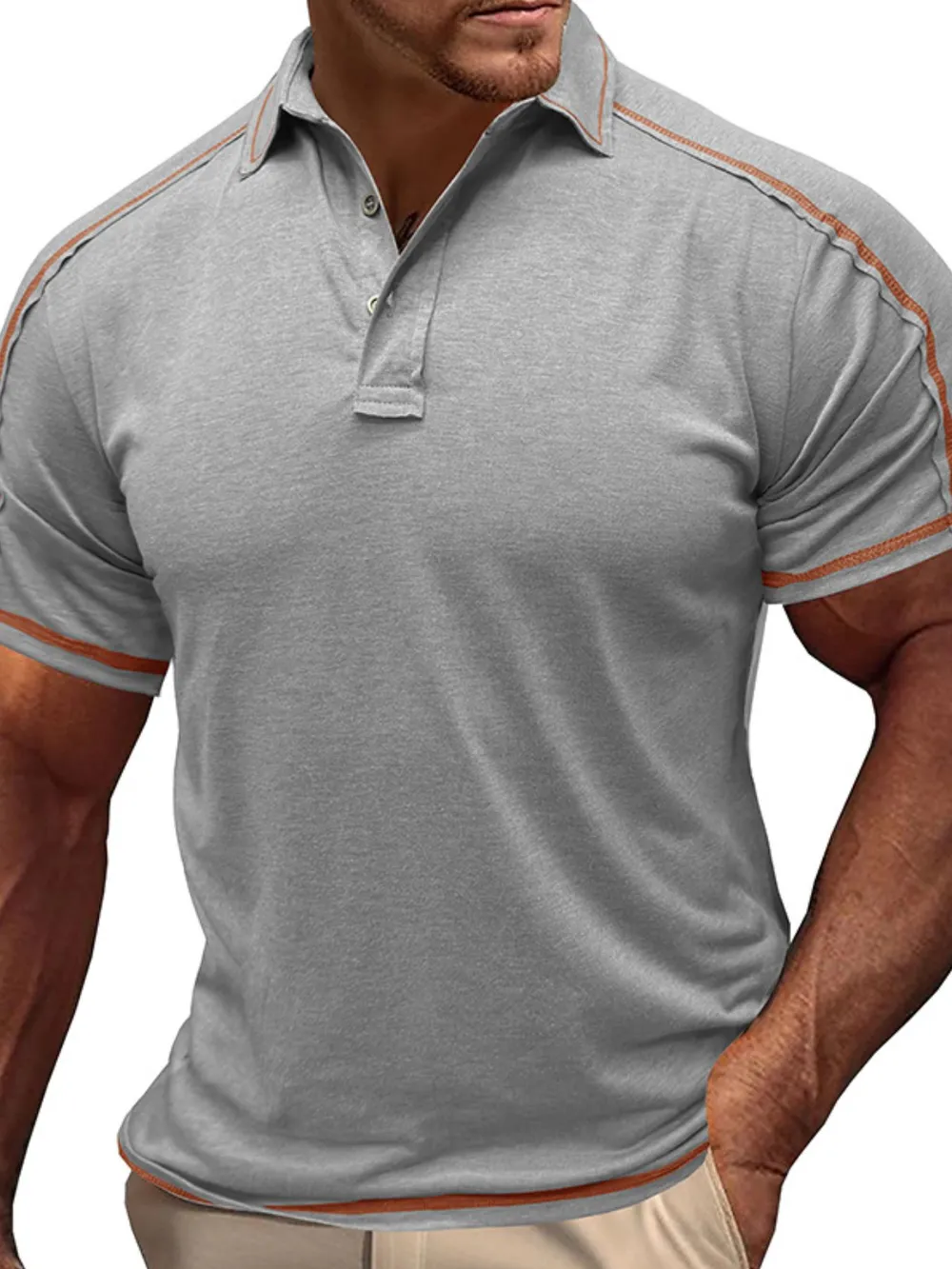 Men's Collared Neck Polo Shirt with Contrast Piping, image 5