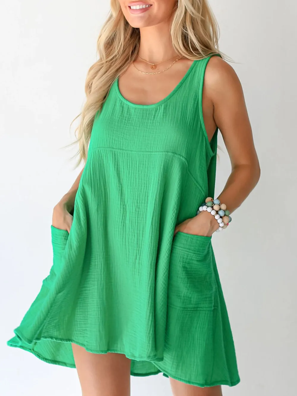 Tied Scoop Neck Wide Strap Mini Dress, image 5