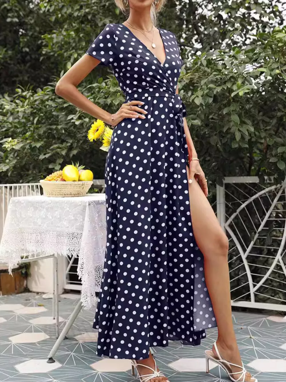 Polka Dot Wrap Maxi Dress, image 11