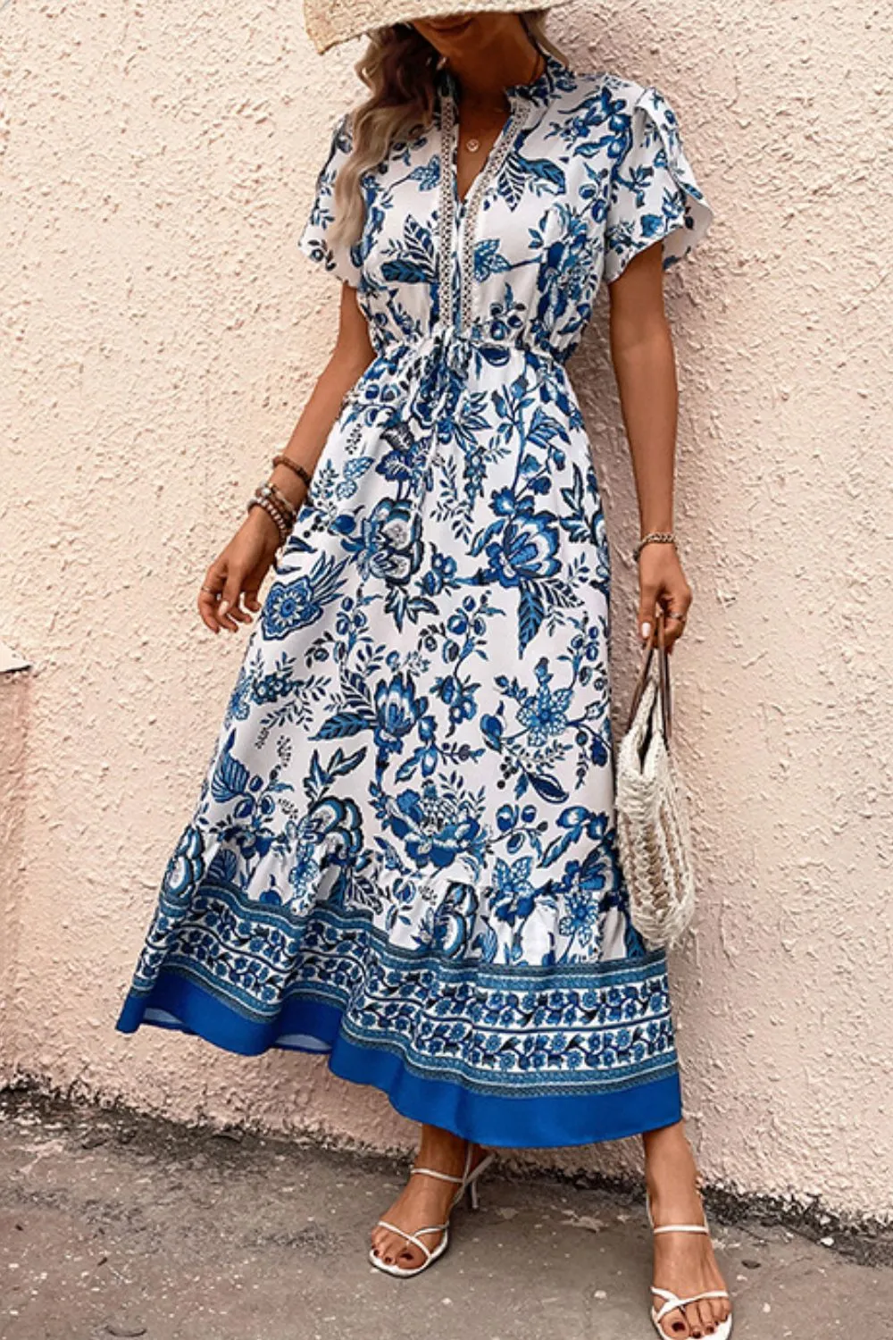 Printed Notched Short Sleeve Dress, image 2