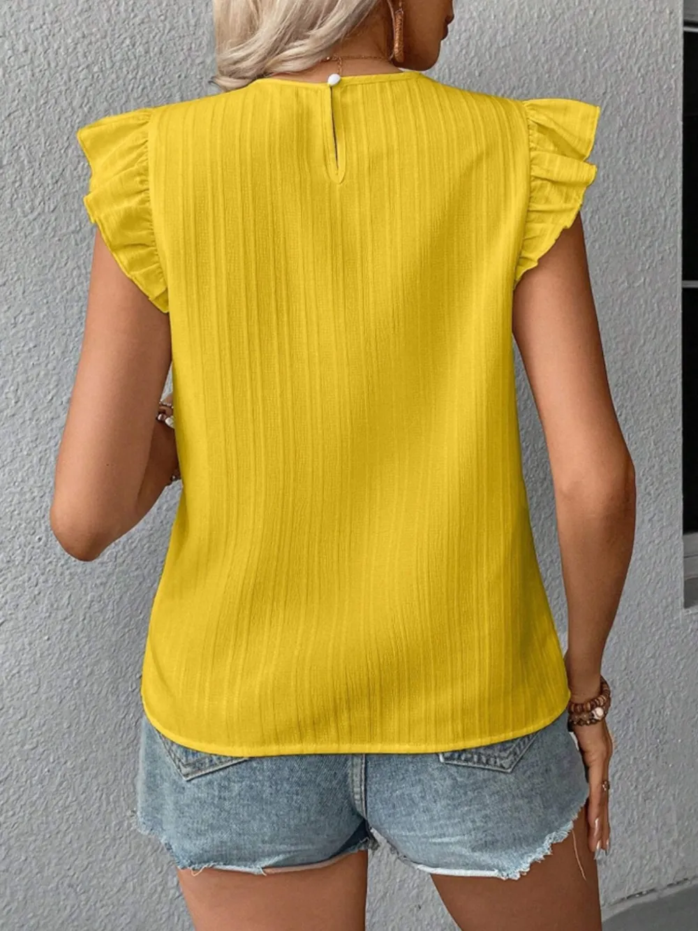 Ruffled Round Neck Cap Sleeve Blouse, image 7