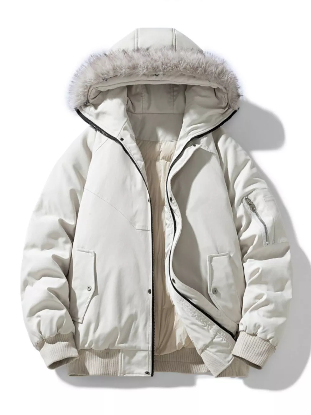 Men's Plus Size Faux Fur Hooded Padded Bomber Jacket