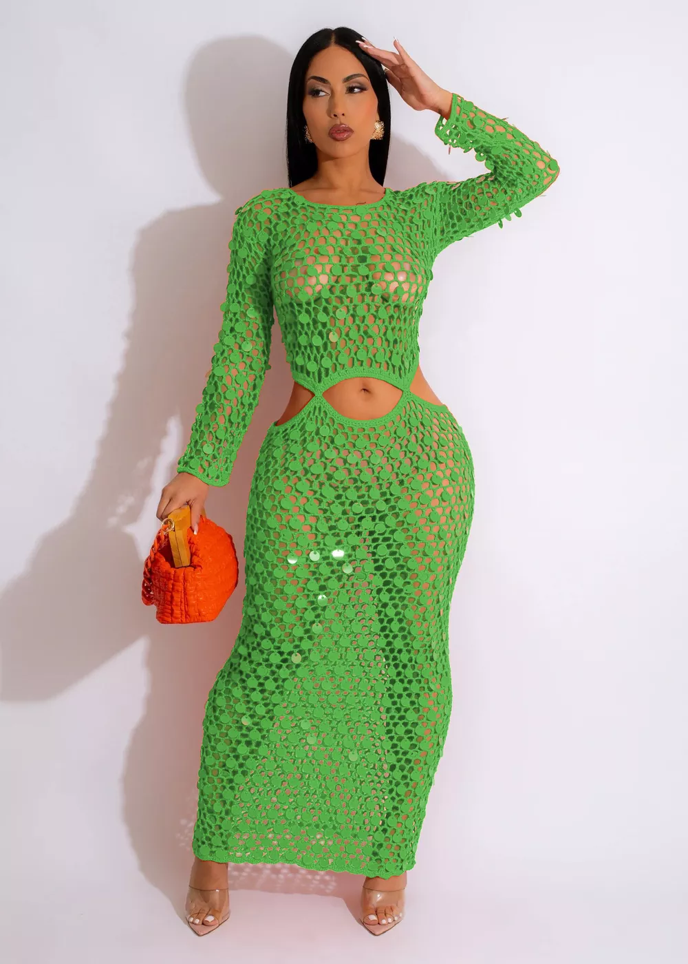 Sequin Mesh Cutout Maxi Dress, image 7