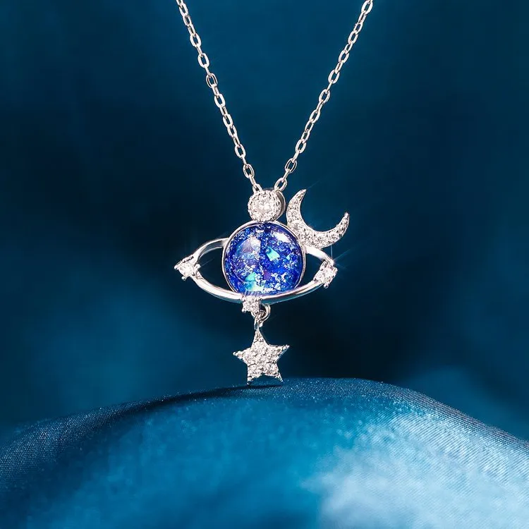 Starry Sky Inlaid Zircon Moon Star Necklace, image 3