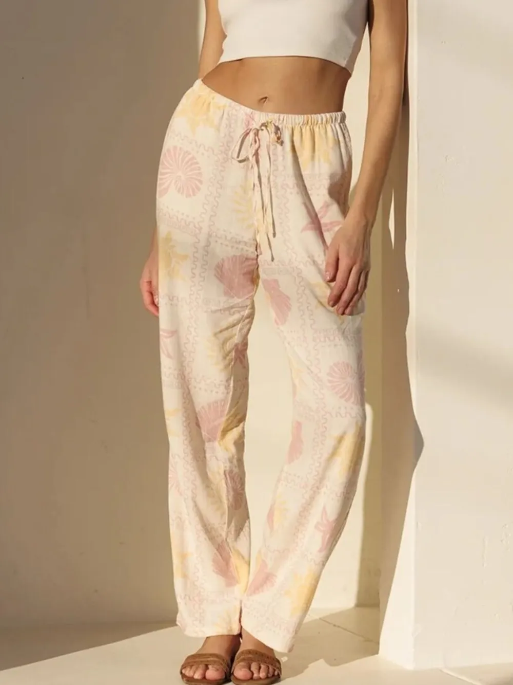 Printed Drawstring Straight Pants, image 3