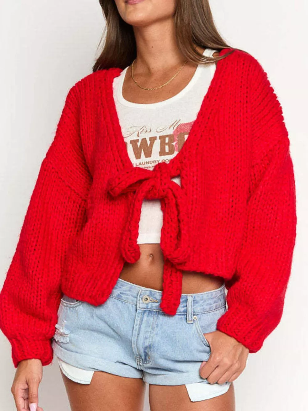 Chunky Knit Tie-Front Cardigan, image 2