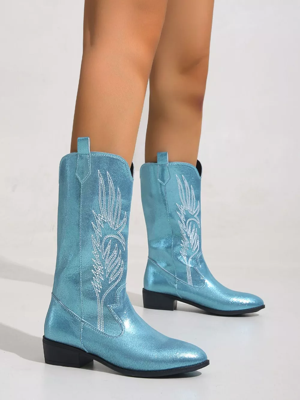 Embroidered Block Heels Boots, image 2