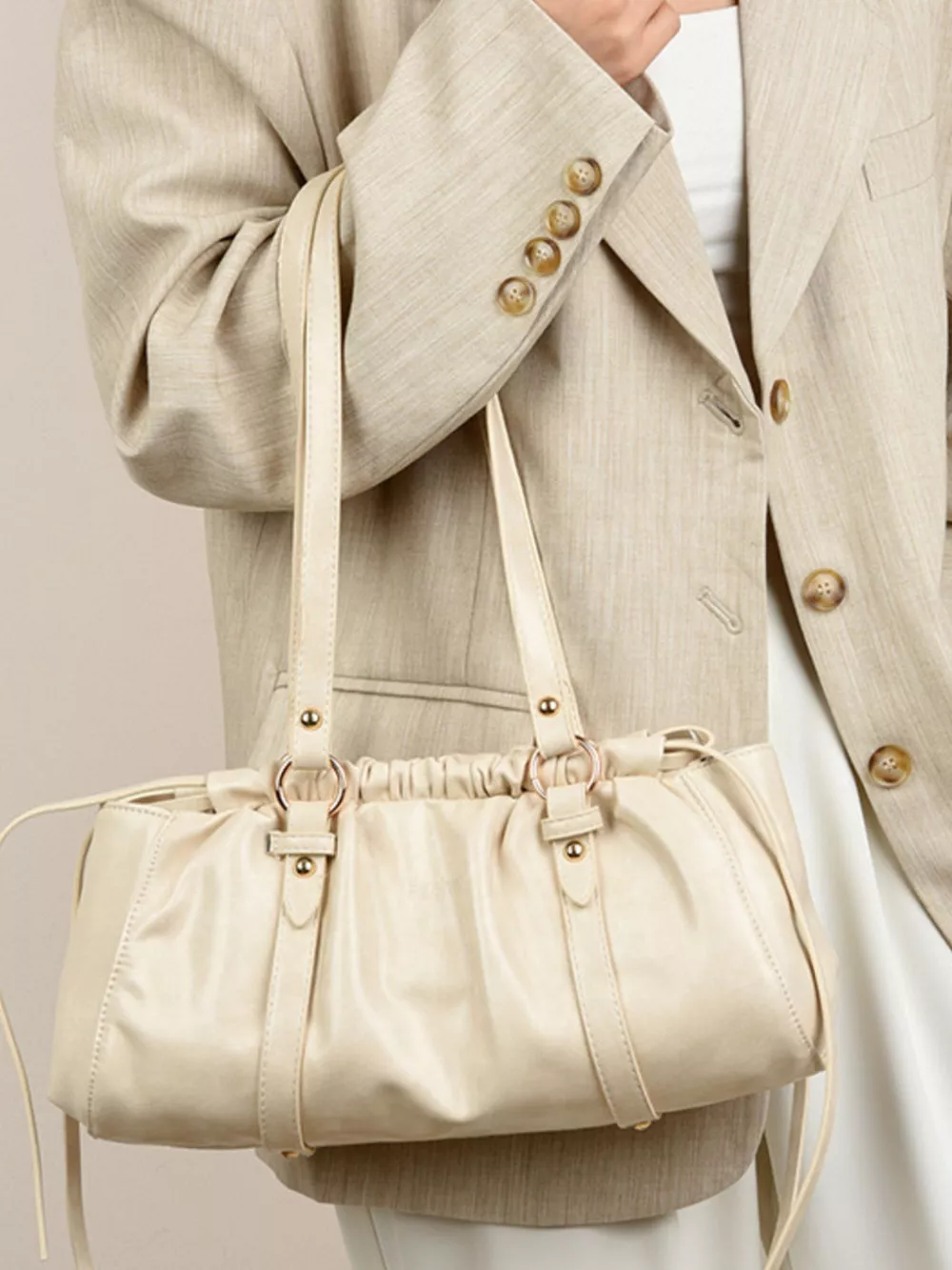 Ruched Leather Shoulder Bag, image 2