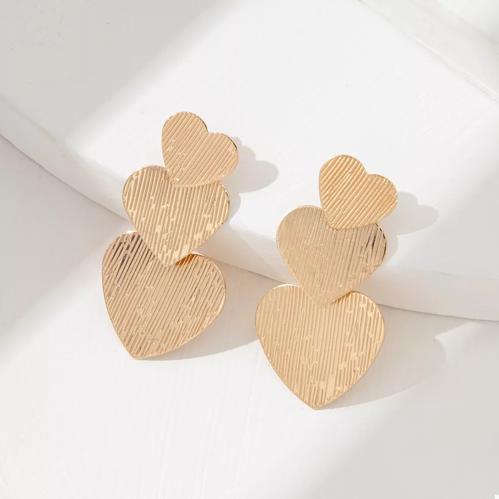 Golden Heart Dangle Earrings, image 2