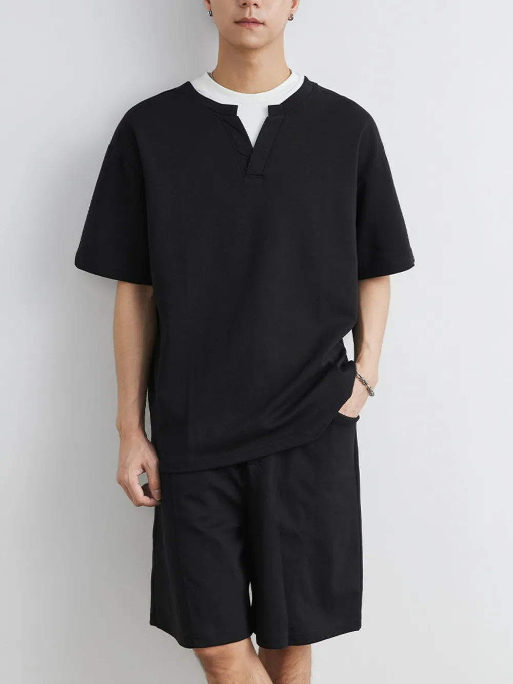 Men's Plus Size Half Sleeve Top and Shorts Set, image 3