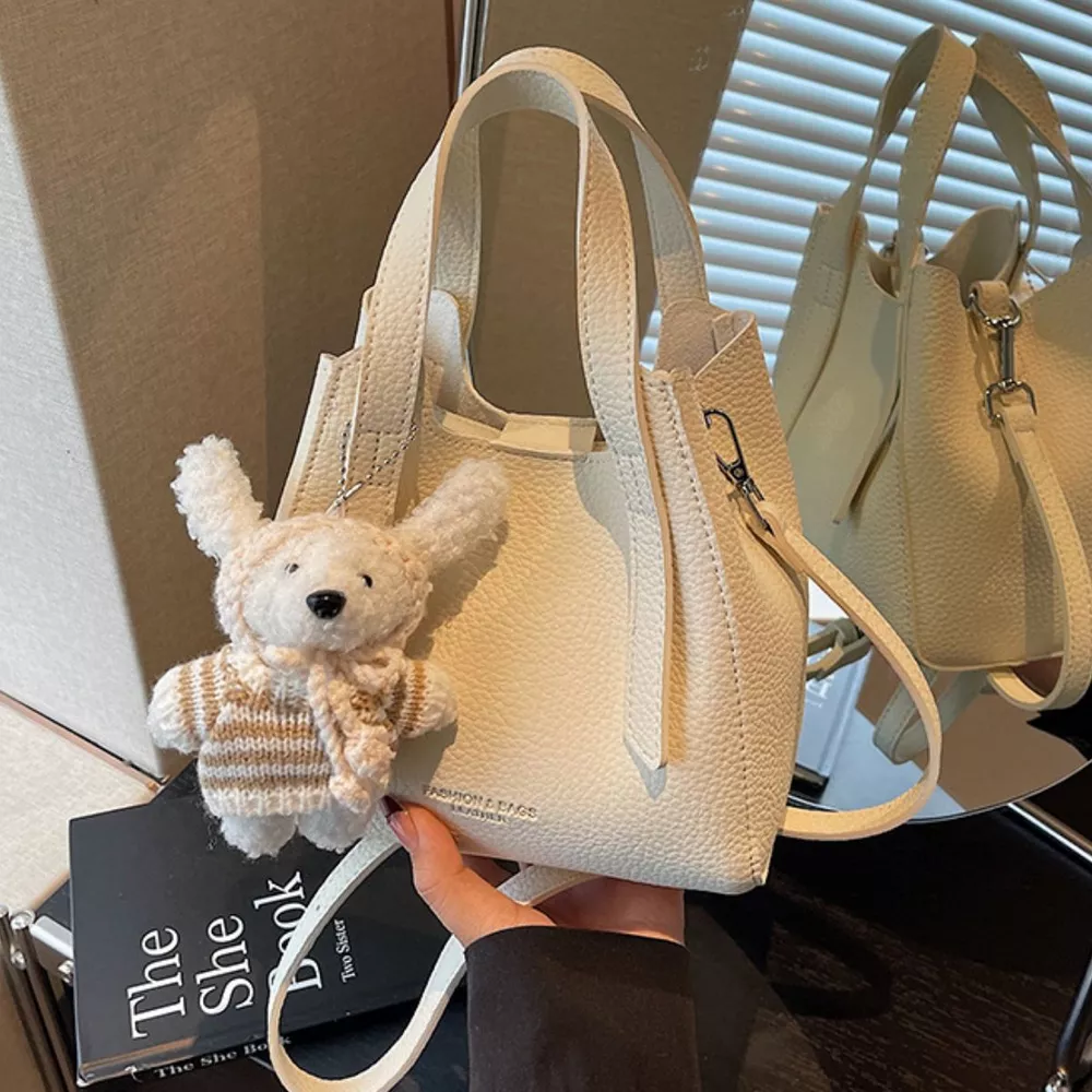 Chic Textured Leather Crossbody Bag with Adorable Charm, image 5