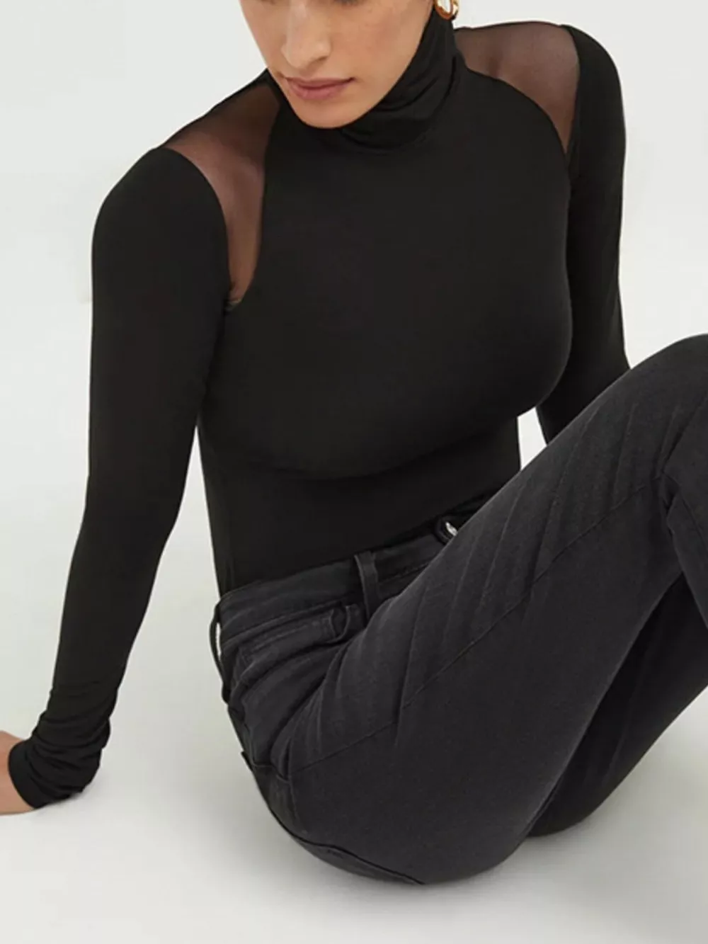 Mesh Shoulder Turtleneck Bodysuit, image 2