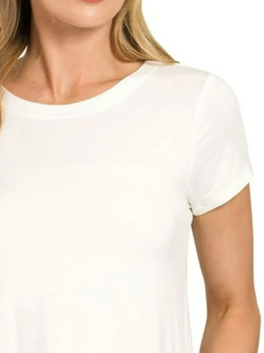 Flowy Round Hem Rayon Short Sleeve T-Shirt, image 2