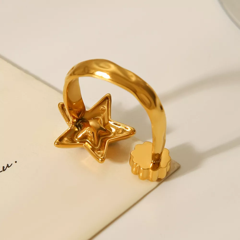 18K Gold-Plated Zircon Star Open Ring, image 4