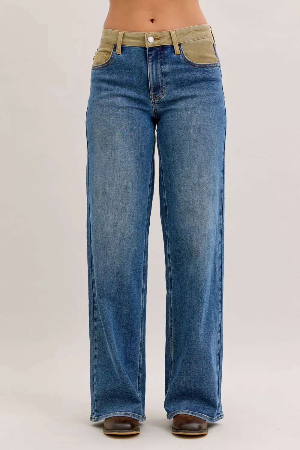 MR Column Straight Jeans with Corduroy Waist