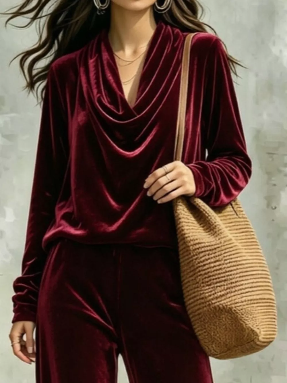 Full Size Velvet Cowl Neck Top and Pants Set Plus Size, image 14