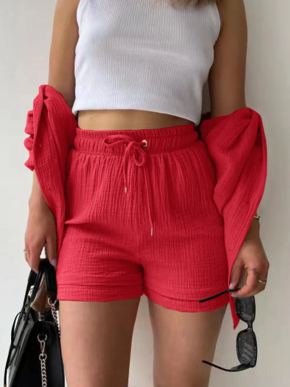 Textured Button Up Shirt and Shorts Set, image 5