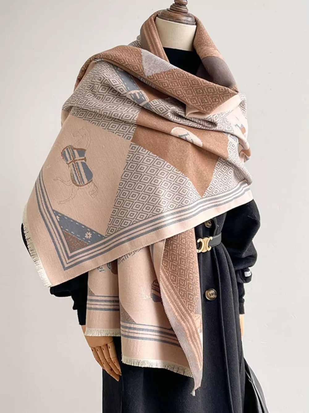 Equestrian Print Reversible Scarf, image 3