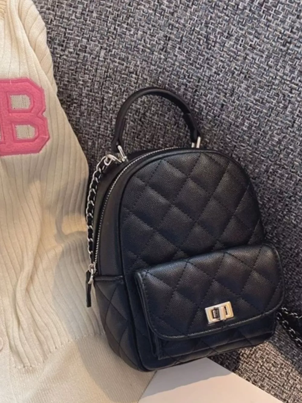 Quilted Mini Backpack Bag, image 11