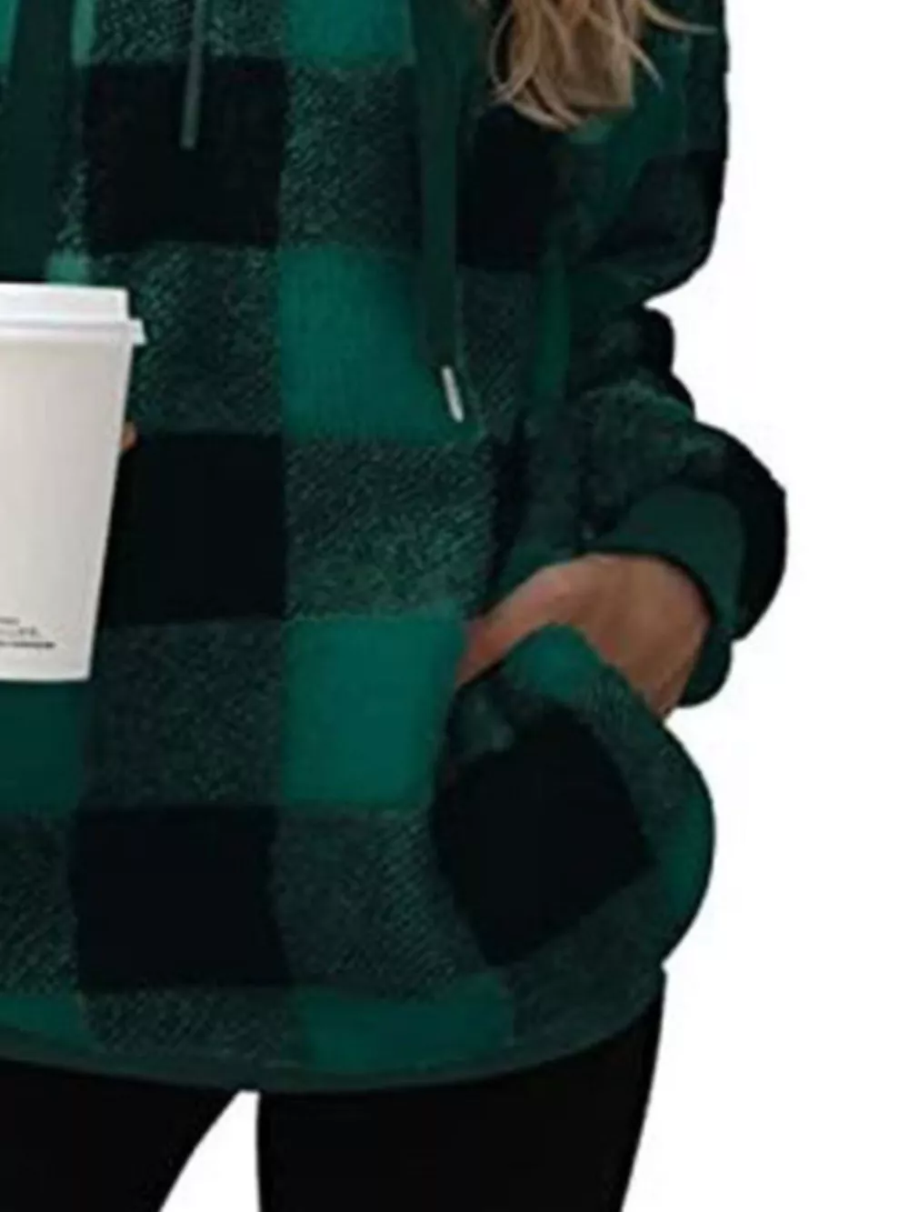 Full Size Plaid Sherpa Drawstring Hoodie Plus Size, image 11