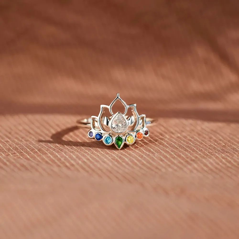 925 Sterling Silver Inlaid Zircon Lotus Shape Ring, image 2