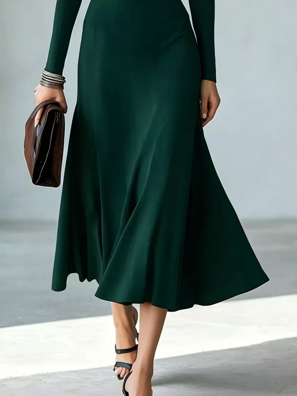 Full Size Mock Neck Cut-Out Long Sleeve Midi Dress Plus Size, image 12