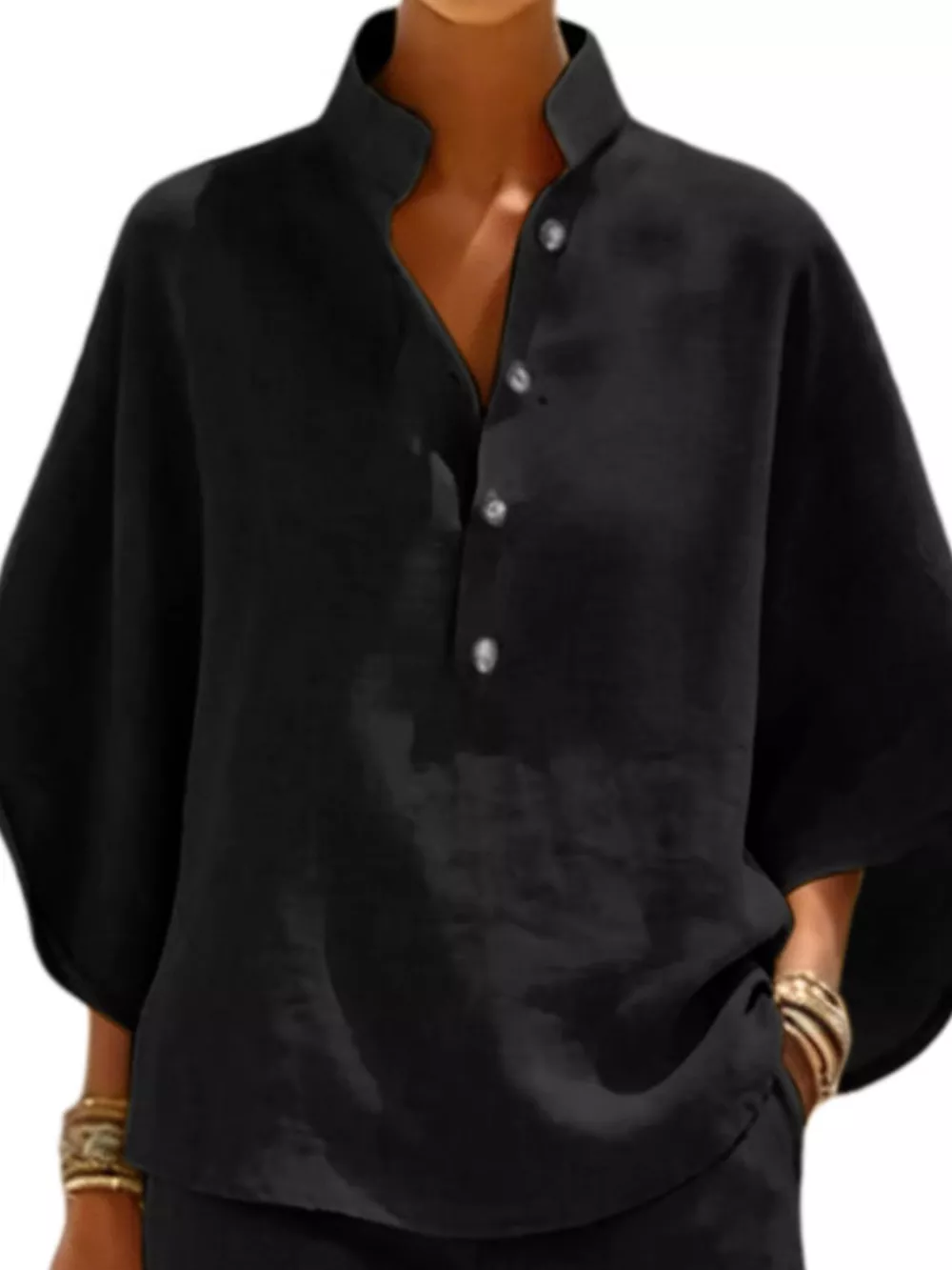 Full Size Button Detail Loose Fit Top and Shorts Set Plus Size, image 12