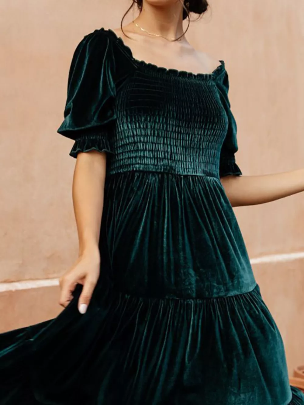 Velvet Smocked Tiered Midi Dress, image 12
