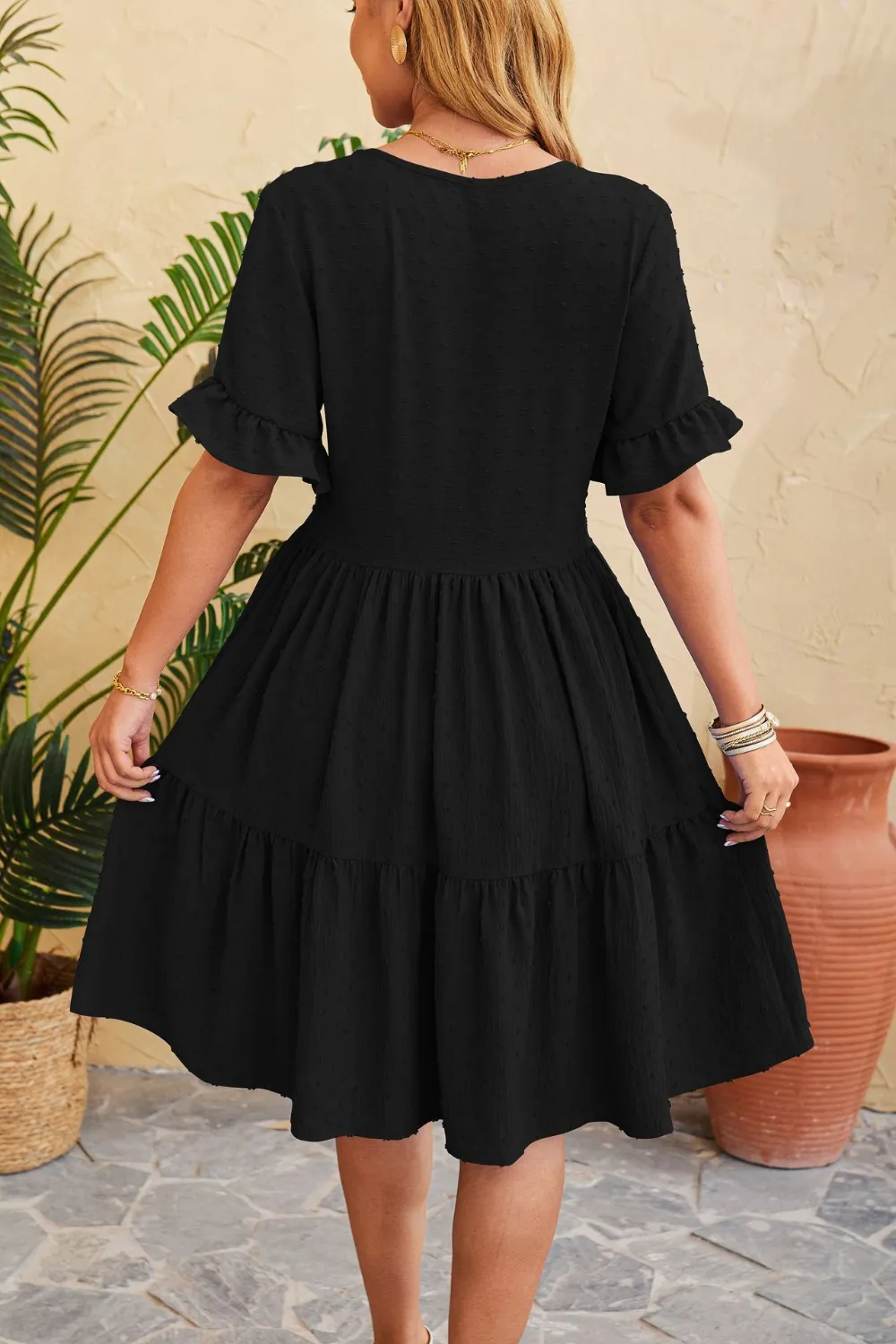 Swiss Dot Ruffled V-Neck Tiered Dress, image 12