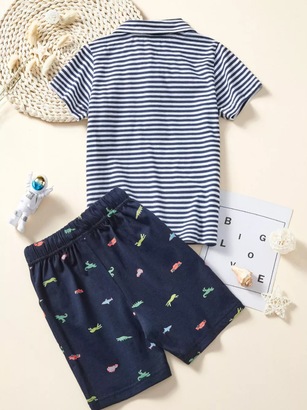 Children's Striped Polo Shirt & Printed Shorts Set, image 6