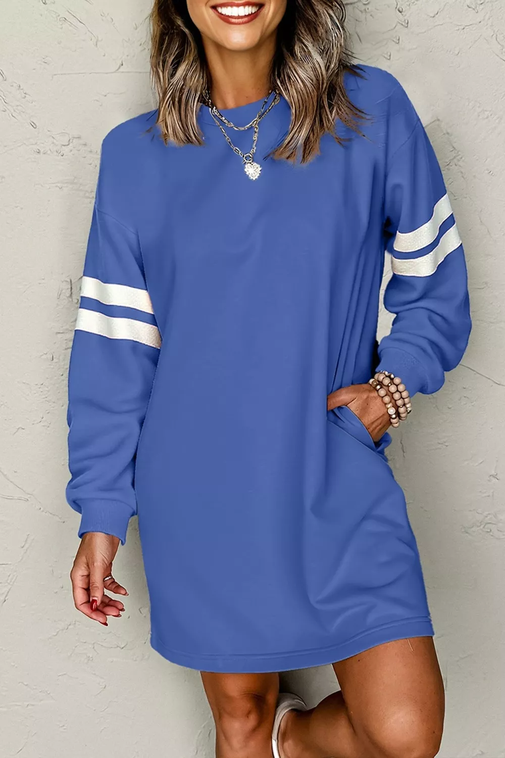 Stripe Long Sleeve Casual Sweatshirt Dress, image 3