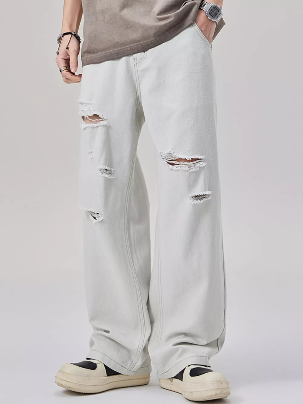 Men's Distressed Wide Leg Jeans