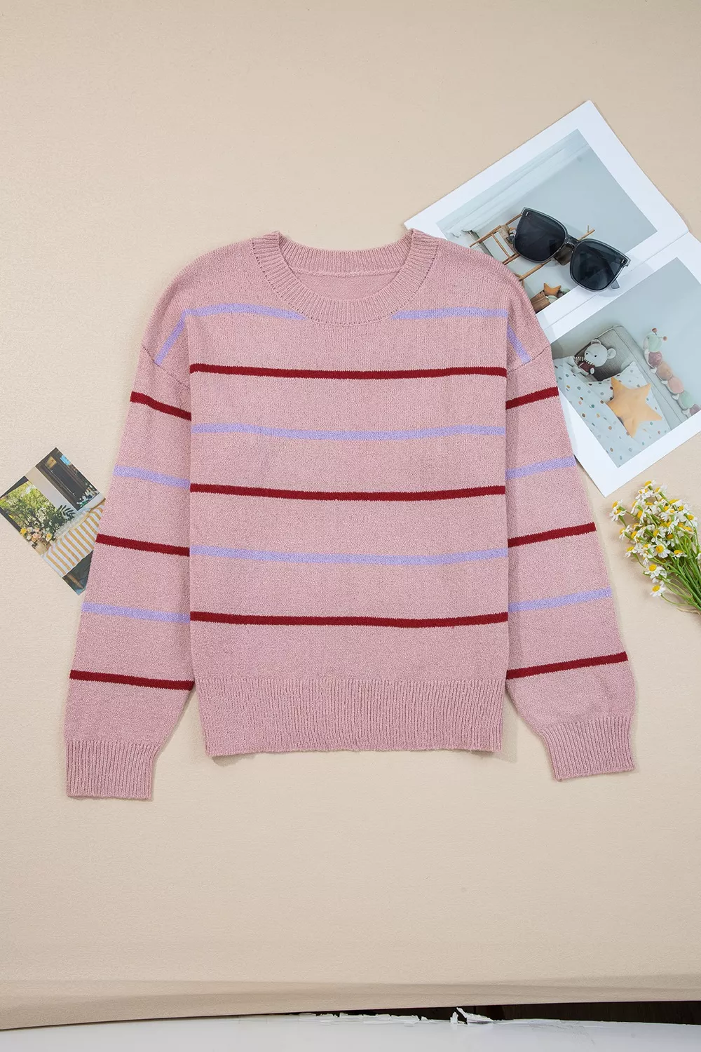 Striped Drop Shoulder Long Sleeve Sweater, image 5