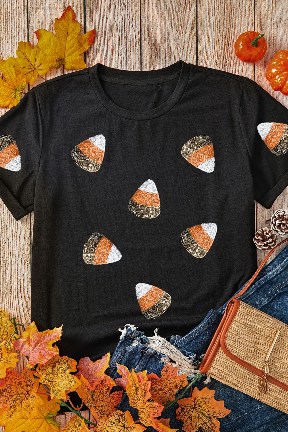 Sequin Round Neck Short Sleeve T-Shirt, image 2