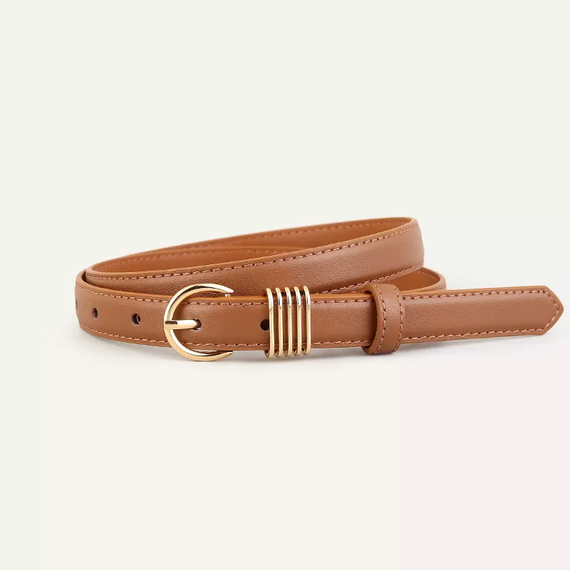 Skinny Leather Belt with Gold Buckle, image 4
