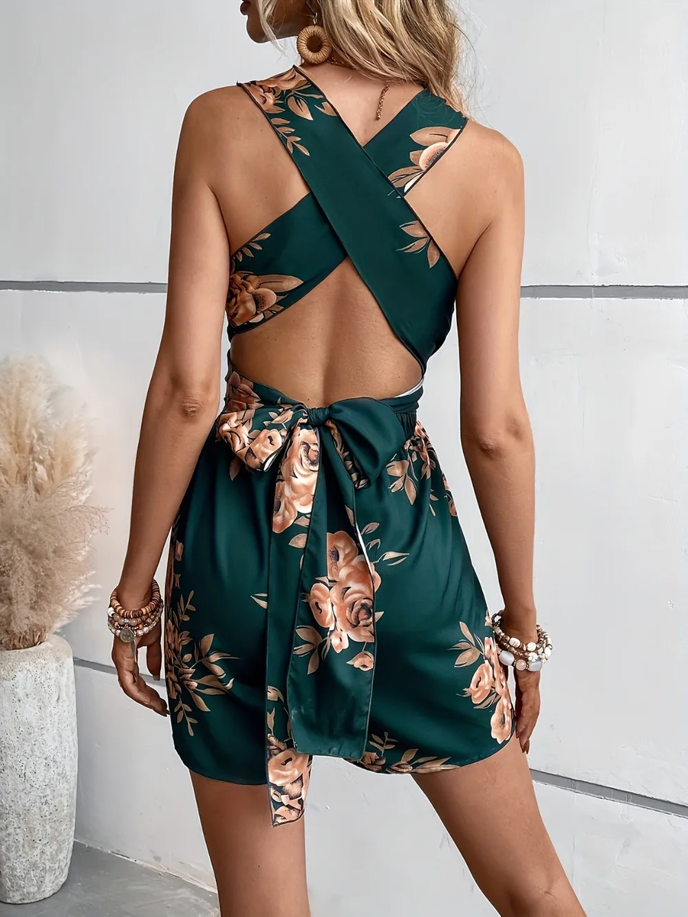 Crisscross Back Printed Romper, image 3