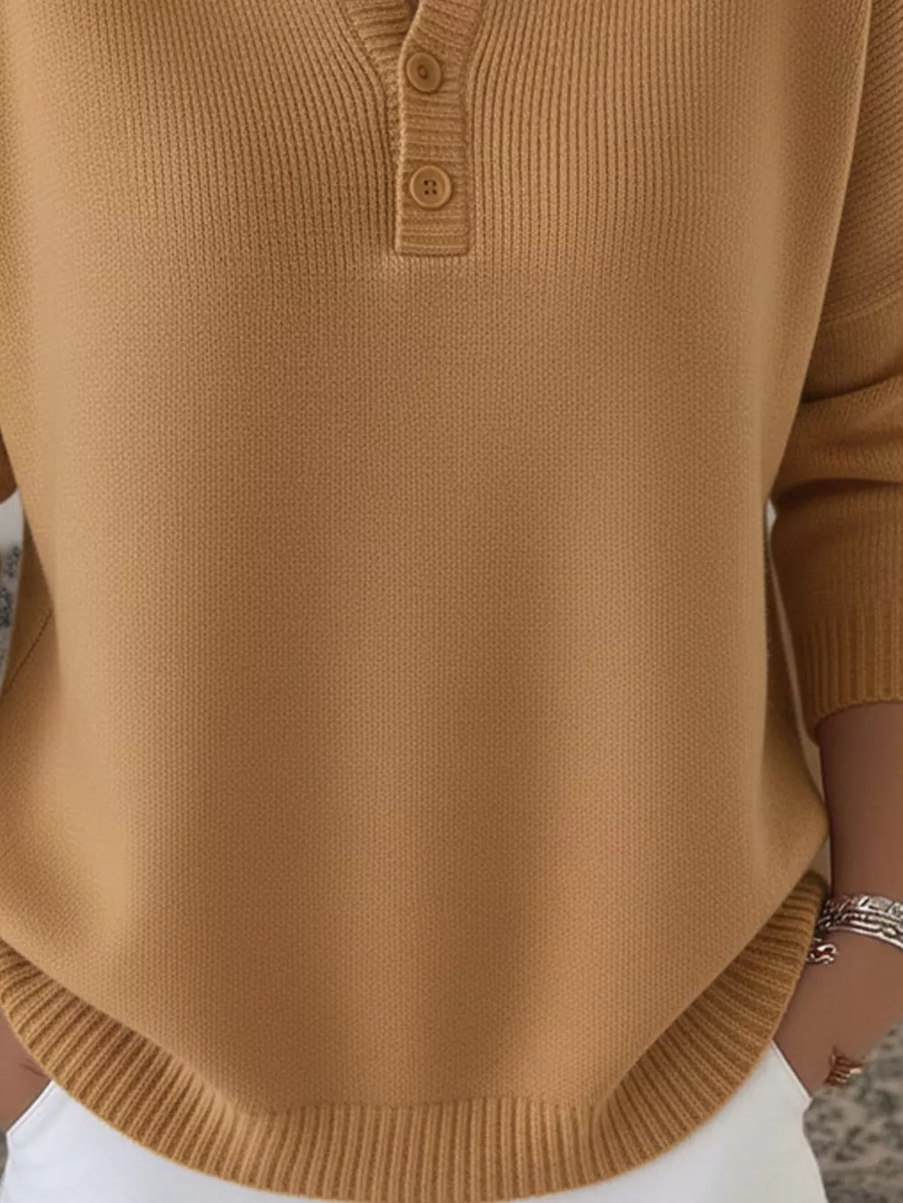 Full Size Half Button Long Sleeve Knit Top Plus Size, image 20