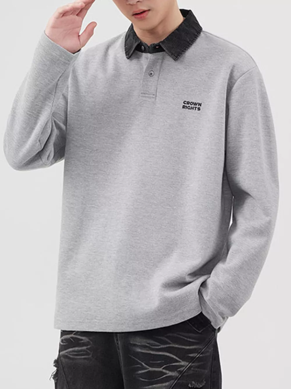 Men's Plus Size Collared Neck Long Sleeve Polo, image 3