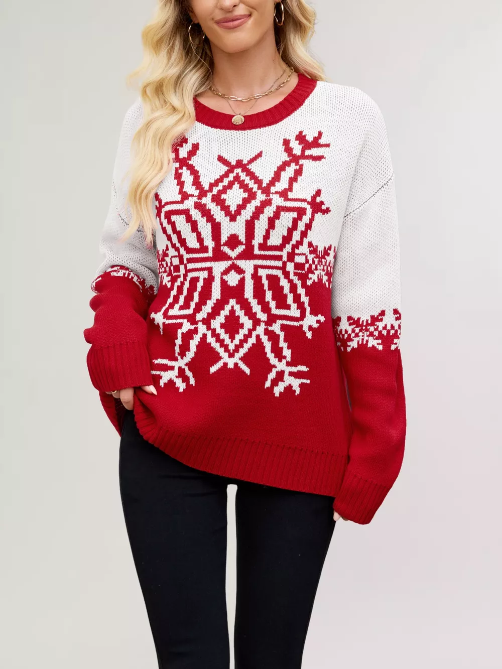 Christmas Snowflake Round Neck Sweater, image 6
