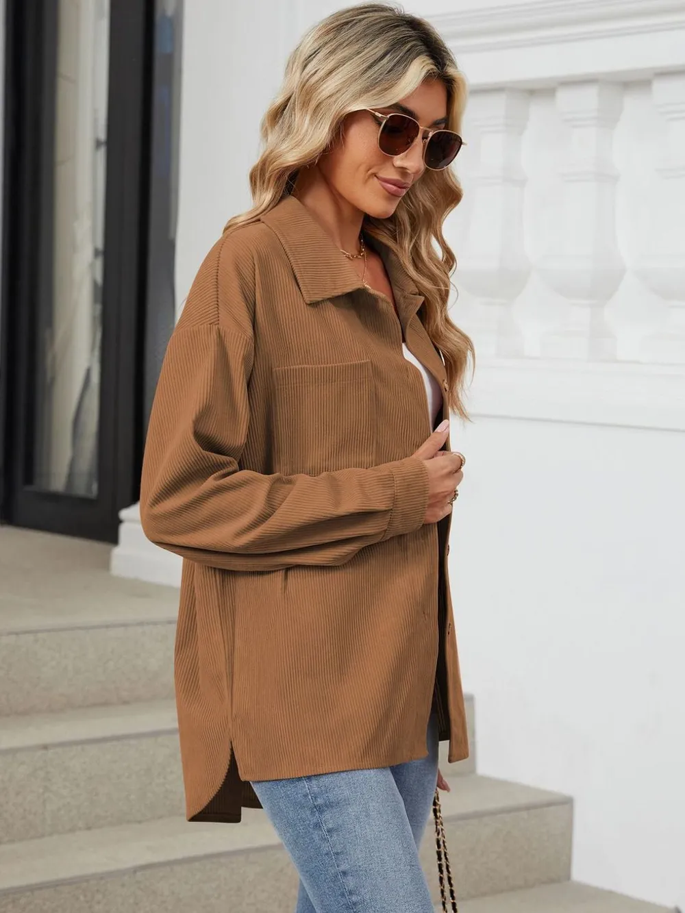 Button Up Dropped Shoulder Long Sleeve Outerwear, image 5