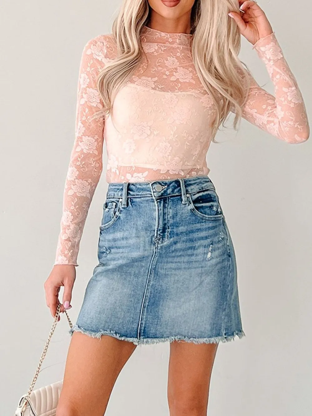 Lace Mock Neck Long Sleeve Blouse, image 4
