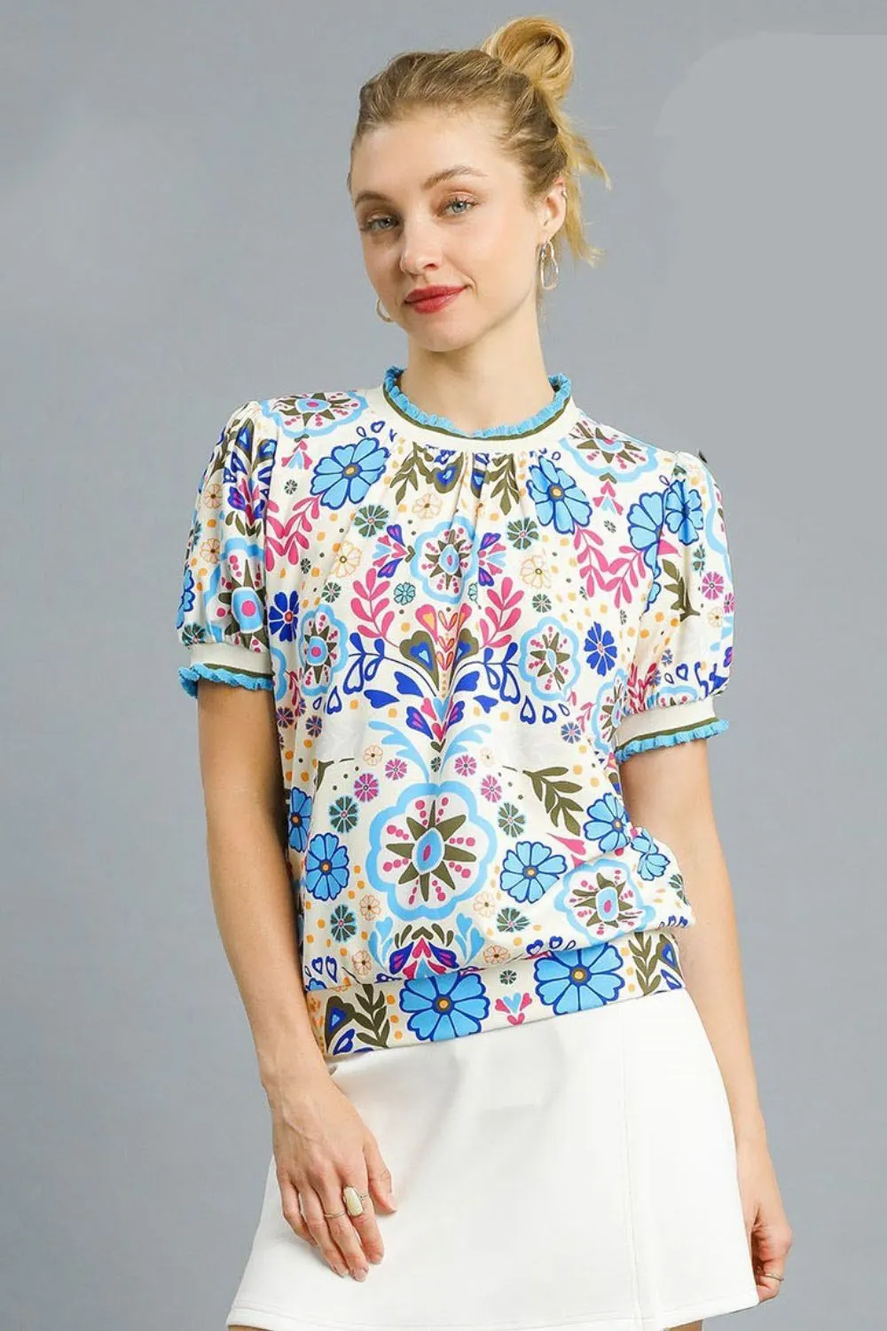 Retro Floral Puff Sleeve Top