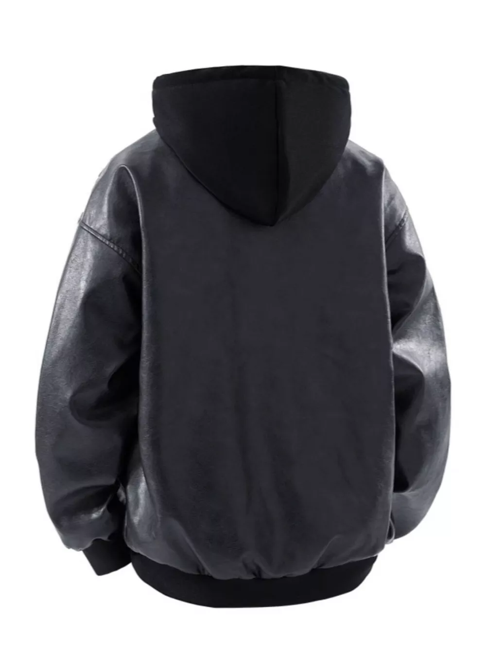 Men's Plus Size Hooded Faux Leather Moto Jacket, image 2