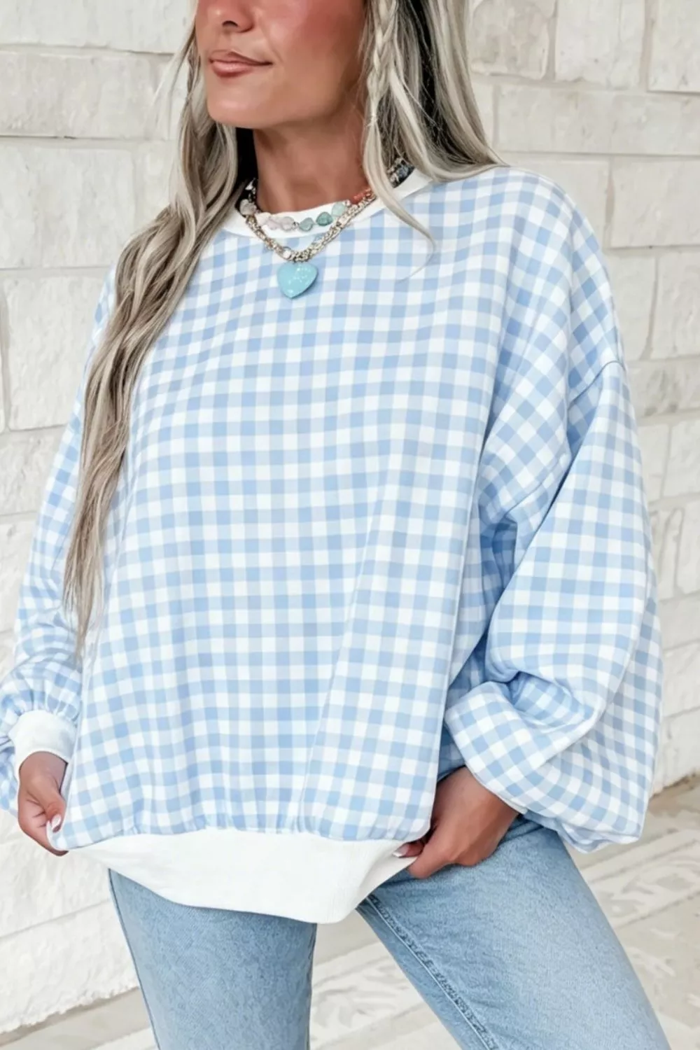 Casual Plaid Dropped Shoulder Sweatshirt, image 2