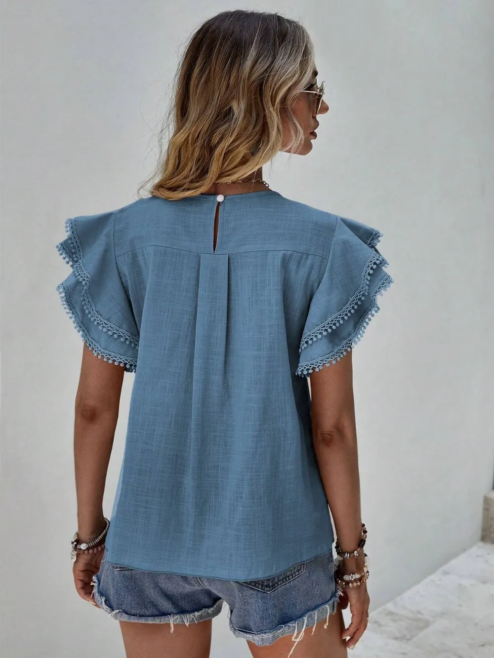 Ruffled Cap Sleeve Round Neck Blouse, image 9