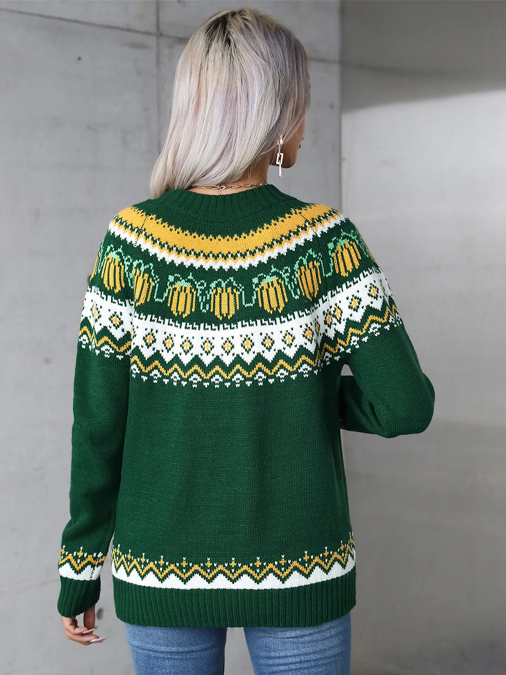 Geometric Round Neck Long Sleeve Sweater, image 10