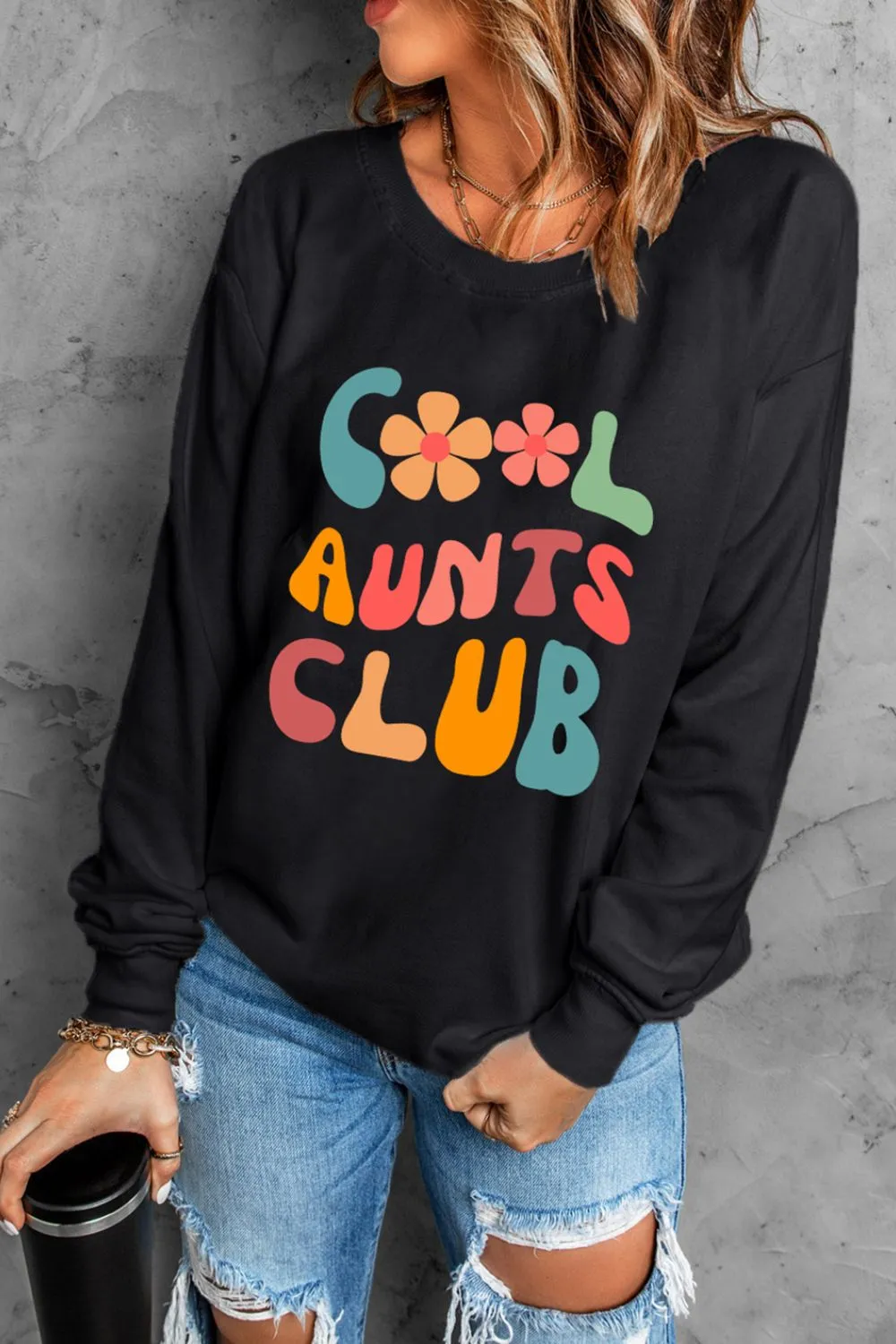 Letter Graphic Round Neck Long Sleeve Sweatshirt, image 2