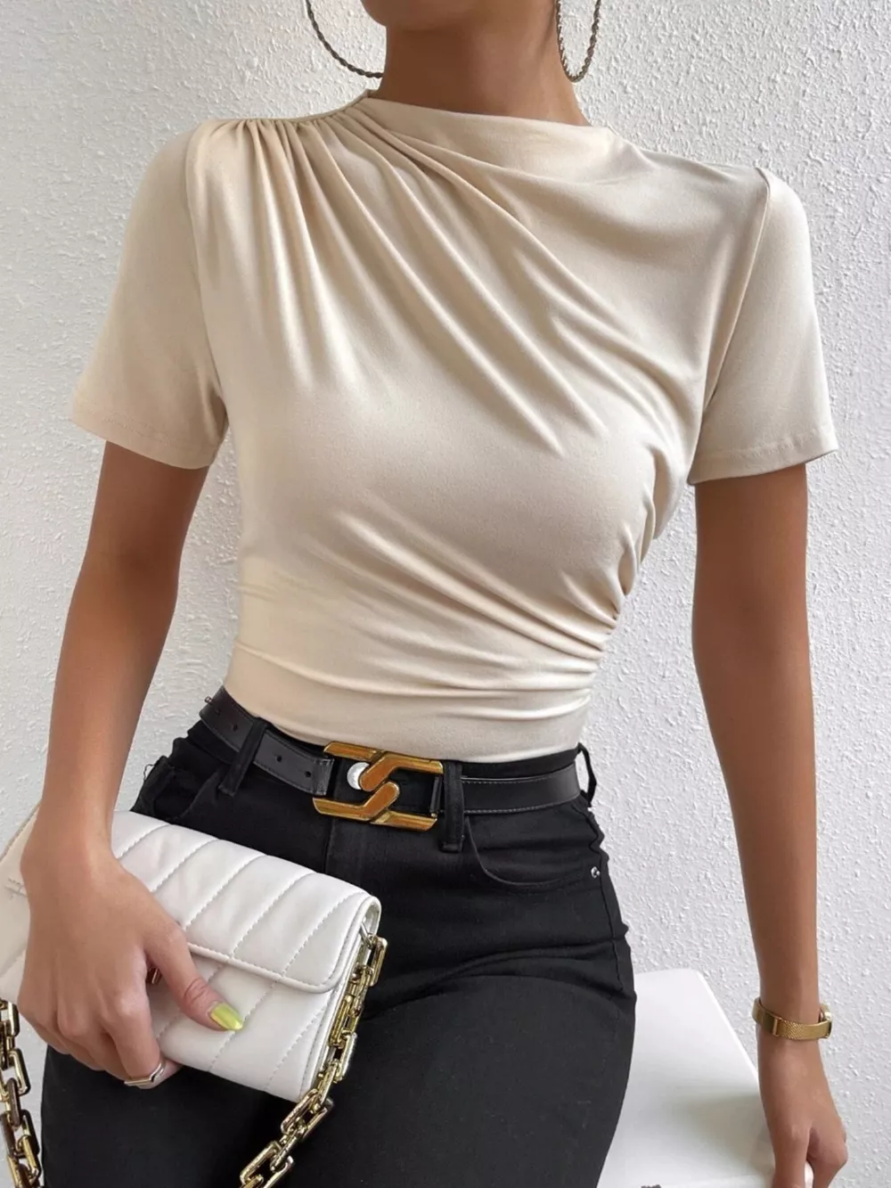 Elegant Draped Short Sleeve Top, image 5