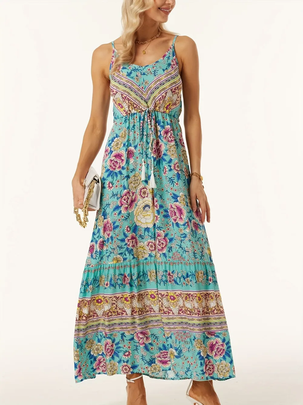 Printed Scoop Neck Midi Cami Dress, image 3